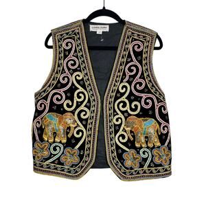 460. Carol Horn Workshop Elephant Beaded Embroidered Vest